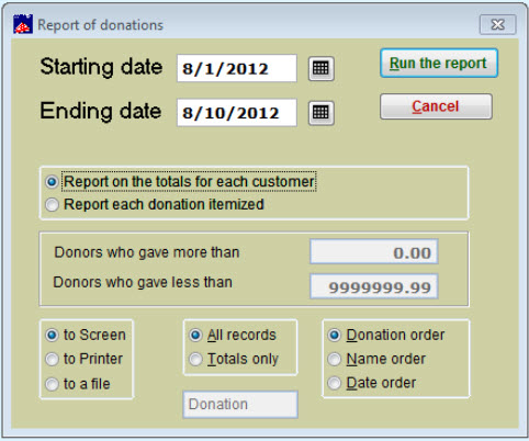 report of donations