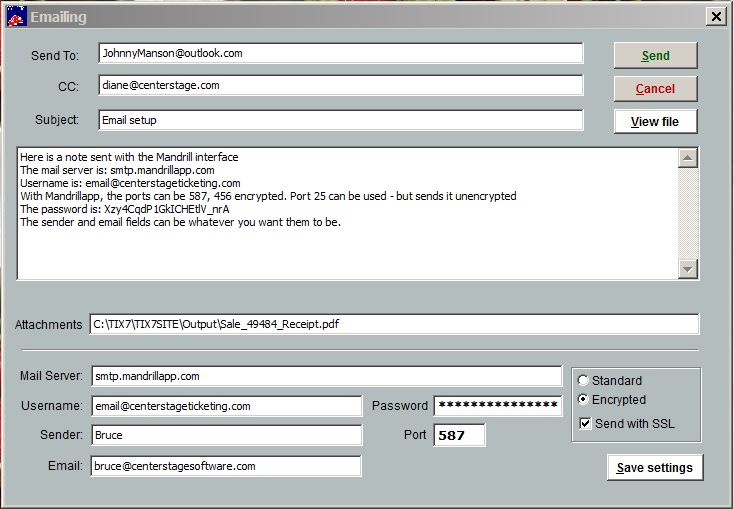Email example with Mandrill Center Stage Software Help Desk