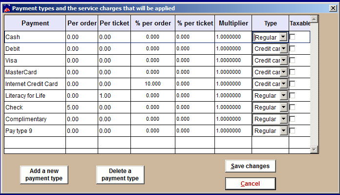 payment type screen shot