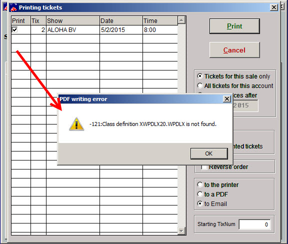 PDF writing error message | Center Stage Software Help Desk